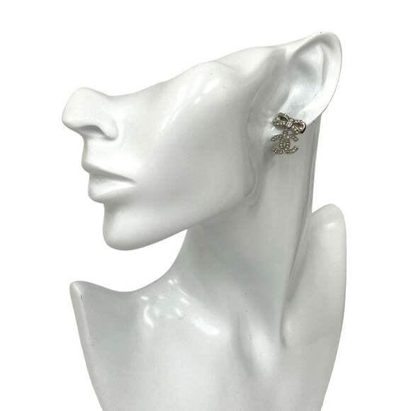 CHANEL Silver Logo Earrings